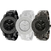 Geneva Platinum Mens Rhinestone-Accented Chronograph-Style Link Watch White