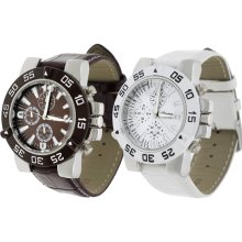Geneva Platinum Men's Simulated Leather Strap Watch (White)