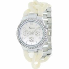 Geneva Platinum Women's 3421.White.Silver Two-Tone Ceramic Quartz Watch with White Dial