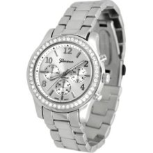 Geneva Platinum Women's Japanese Quartz Silver-tone Cubic Zirconia Accented Watch