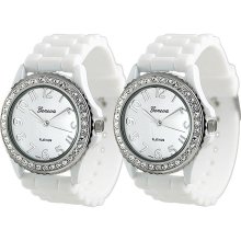 Geneva Platinum Women's Rhinestone-accented Silicone Watch (Set of 2) (Midsize)