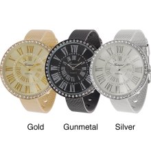 Geneva Platinum Women's Rhinestone Roman Numeral Mesh Band Watch (Gold)