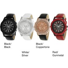 Geneva Platinum Women's Rhinestone Decorative Chronograph Watch (Red/Gunmetal)