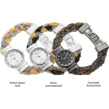 Geneva Platinum Women's Rhinestone-accented Braided Multi-strand Watch (Silver/Gunmetal/Gold)