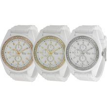 Geneva Platinum Women's Rhinestone Chronograph Silicone Watch (White/Copper)