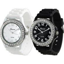 Geneva Platinum Women's Rhinestone-accented Silicone Watch (Set of 2) (Small)
