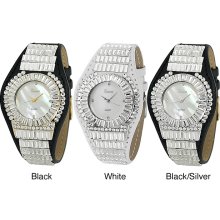 Geneva Platinum Women's Rhinestone-accented Faux Leather Watch (Black)