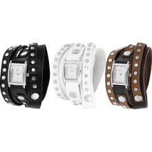 Geneva Platinum Women's Studded Wrap-around Watch (White)