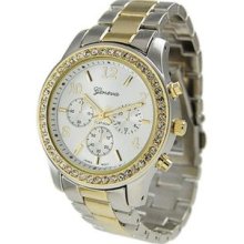 Geneva Womens Designer Inspired Chronograph Style Rhinestone Bezel Watch