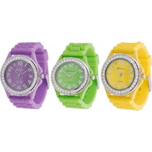 Geneva Women's Platinum Cubic Zirconia Accent Watch (Lime)