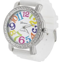 Geneva Women's 'Platnium' Large Round Face Silicone Watch