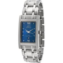 Gino Franco 988Bl Gino Franco Men'S Rectangular Case Blue Dial Stainless Steel Bracelet Watch 988Bl