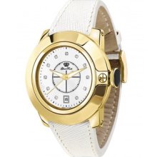 Glam Rock Ladies Yellow Gold Case White Leather Strap Watch. Save 40% Now Â£275