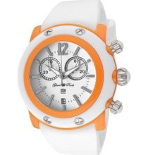 Glam Rock Women's Miami Beach Chronograph Round Watch Case: Orange-White, Dial/Strap: White/White