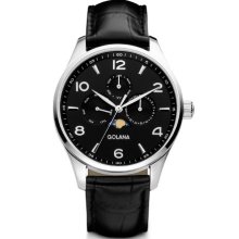 Golana Classic Moon Phase Men's Quartz Watch With Black Dial Analogue Display And Black Leather Strap Cl200-1