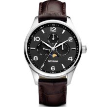 Golana Classic Moon Phase Men's Quartz Watch With Grey Dial Analogue Display And Brown Leather Strap Cl200-2