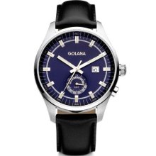Golana Terra Gmt Men's Quartz Watch With Blue Dial Analogue Display And Black Leather Strap Te300-3