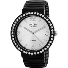 Golden Classic Women's Rhinestone Boyfriend Watch in Black