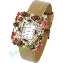 Good Jewelry Man-made Crystal Art Quartz Wrist Watch -Gray