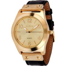 Gossip Goldtone Brushed Case Watch w/ Pebble Leather Strap - Black - One Size