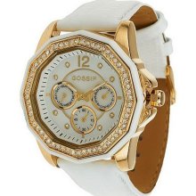 Gossip Multi-Faceted Crystal Case Watch w/Leather Croco Strap - White - One Size