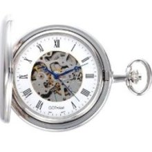 Gotham Men's Silver-Tone Mechanical Pocket Watch with Desktop Stand #