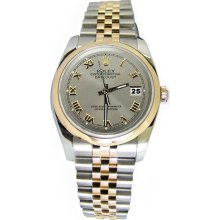 Gray roman dial rolex datejust watch two tone smooth bezel jubilee date just