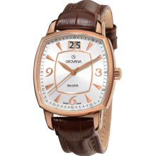 Grovana Watches Grovana Mens Brown Leather Strap Quartz Watch Big Date