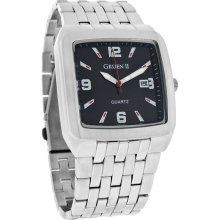 Gruen II Quartz Mens XL 44MM Black Dial Silver Tone Bracelet Watch GRT618M