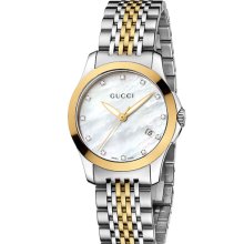 Gucci 'G Timeless' Small Diamond Index Bracelet Watch Silver/ Gold