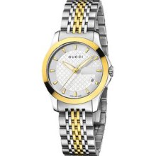 Gucci Ladies Two Tone Timeless Dress Quartz Link Bracelet Silver Dial YA126511