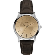 Guess Gent's Essential Champagne Dial Brown Leather Strap W0191G2 Watch