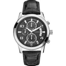 Guess U0076g1 Men's Dress Leather Band Black Dial Watch
