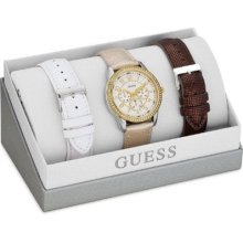 Guess U0093l2 Interchangeable Leather Strap Ladies Watch In Original Box