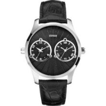 Guess W70004g2 Unisex Black Leather Stainless Steel Case Watch