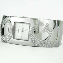 Guess Watch Ladies Bangle Silver Steel Swarovski Logo U13587l1 Montre