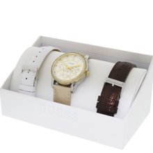 Guess Women's U0093L2 Gold Leather Quartz Watch with White Dial