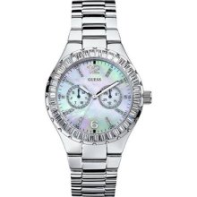 Guess Womens Watch Swarovski Crystals Chill Dress Pearl Silver Steel