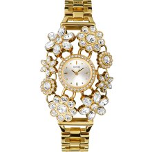 GUESS Yellow Gold-Tone Crystal Bouquet Watch