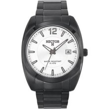 Hector Men's Silver Dial Black Band Quartz Analog Watch ...