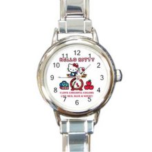 Hello Kitty 1 16 Starter Italian Charm Links Round Watch 24