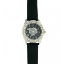 Hello Kitty 4403903 Girls' Analog Quartz Watch With Black Leather Strap
