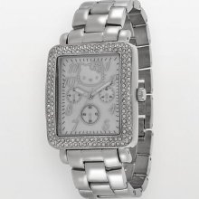 Hello Kitty Silver Tone Simulated Crystal And Mother-Of-Pearl Watch -
