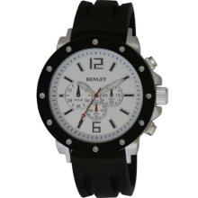 Henley Decorative Multi-Dial Men's Sports Quartz Watch With White Dial Analogue Display And Black Silicone Strap H02058.1