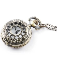 Hollow Engraving Pocket Watch Necklace with Chain