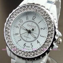 Hours Clock Dial Hand Water Ladies Crystal Steel Men Women Wrist Watch W11