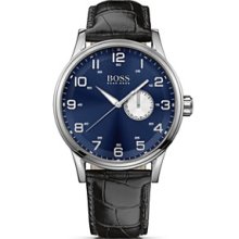 Hugo Boss Men Watch Polished Solid Steel 44mm Leather Strap 1512790
