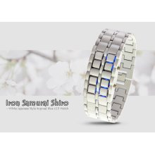 Ice Samurai White Band Digital Blue Led Watch Iron Metal Wrist Sport Watch