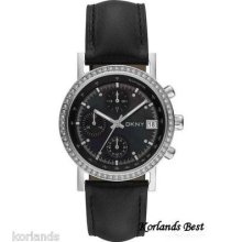 In Box Dkny Ny8365 Crystal Glitz Chronograph Ladies Black Leather Watch