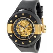 Invicta 0868 Black Rubber S1 Racer Skeleton Automatic Gold Tone